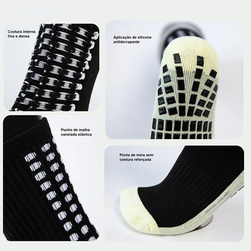 Grip3Pack™ - Kit 3 Pares Meias Esportivas Antiderrapantes | Futebol Corrida Ciclismo