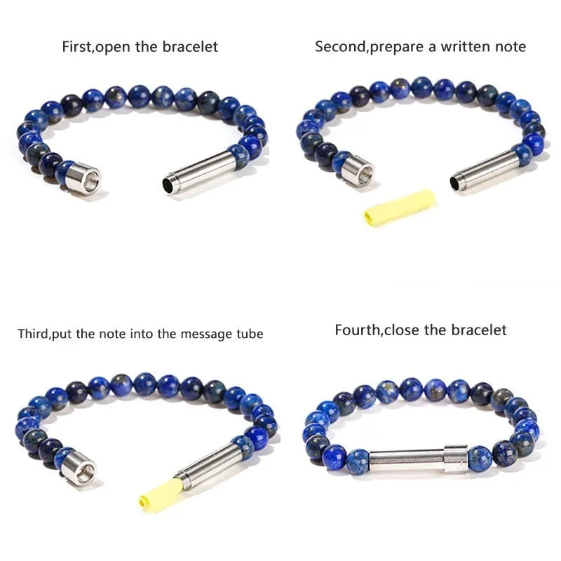 Pulseira de Mensagem Secreta com Pedras Naturais | Tubo para Desejos e Afirmações - SecretWish™