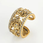 Anel de Camélia Vintage Ajustável com Zircônia | Cobre Banhado a Ouro - CamelliaLux™