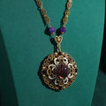 AmethystGlow™ - Colar de Ametista Roxa Vintage com Design Floral | Pedra Natural e Banho de Ouro