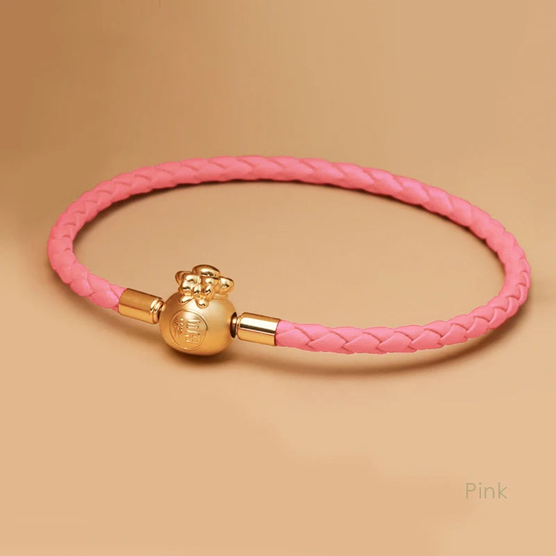 FúFlow™ - Pulseira Talismã de Prosperidade 福 | Couro Trançado e Banho Ouro 18K