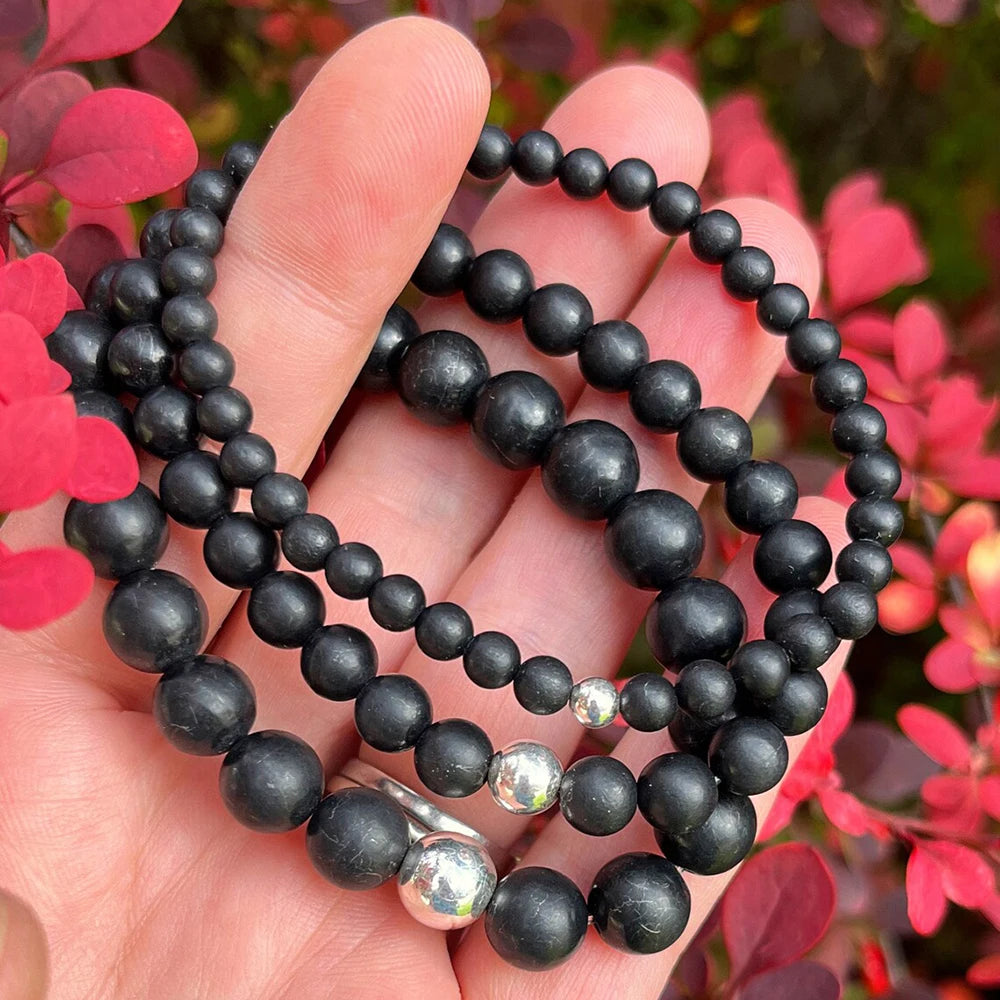 ShungiteStack™ - Pulseira Empilhada de Shungita Russa | Chakra Raiz e Proteção EMF