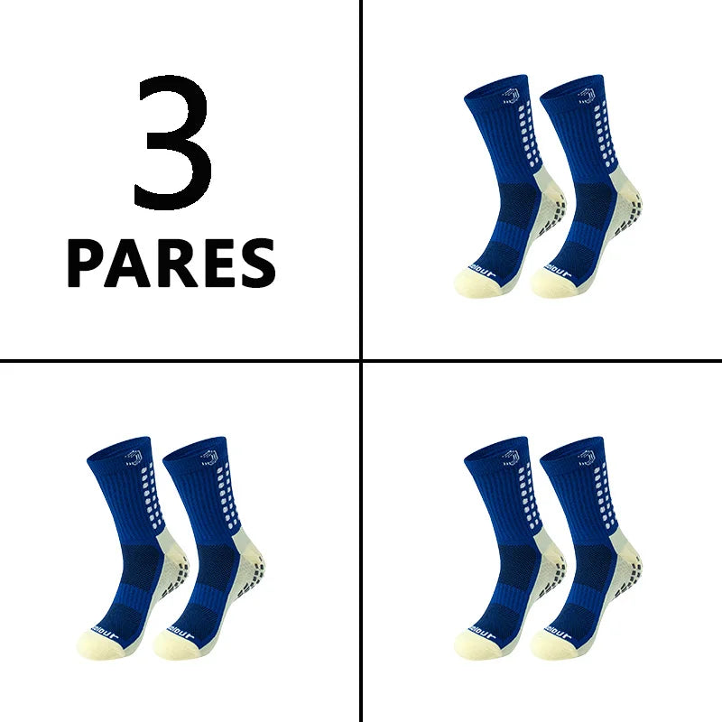 Grip3Pack™ - Kit 3 Pares Meias Esportivas Antiderrapantes | Futebol Corrida Ciclismo
