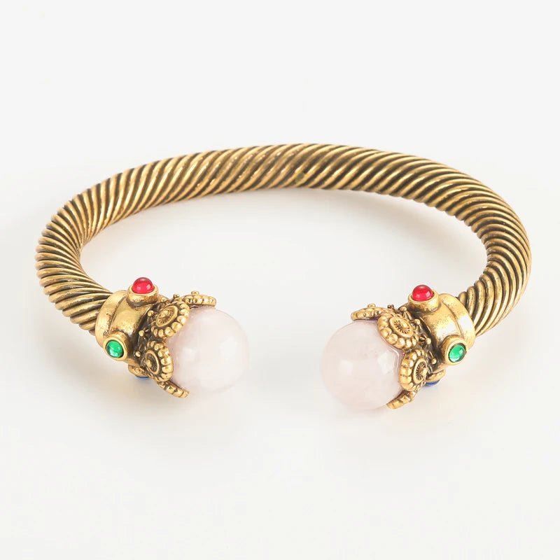 IndiaLux™ - Bracelete Vintage Indiano com Pedras Coloridas | Banho de Ouro e Design Cuff