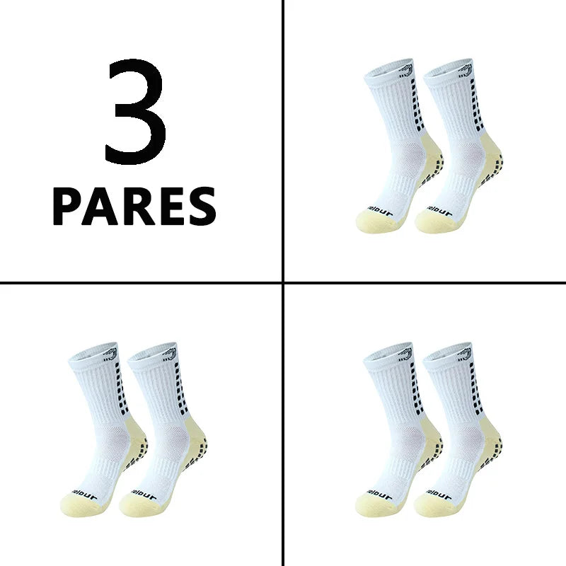 Grip3Pack™ - Kit 3 Pares Meias Esportivas Antiderrapantes | Futebol Corrida Ciclismo