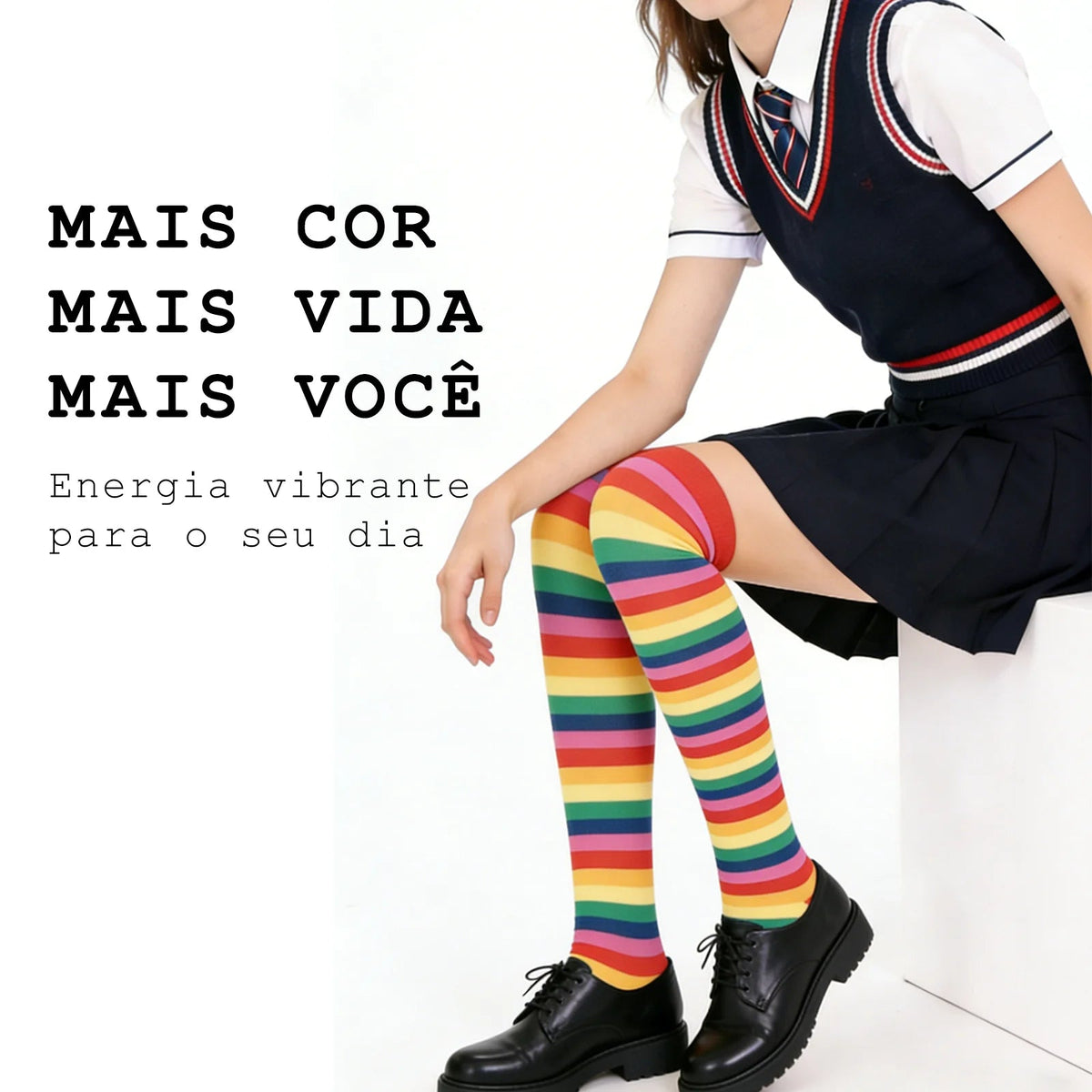 Kit 2 Pares de Meias Cano Longo Femininas Listradas | CandyFlow™