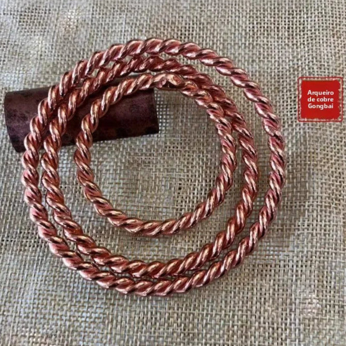 Bracelete de Cobre Puro Trançado Artesanal - Energia Natural e Bem-Estar