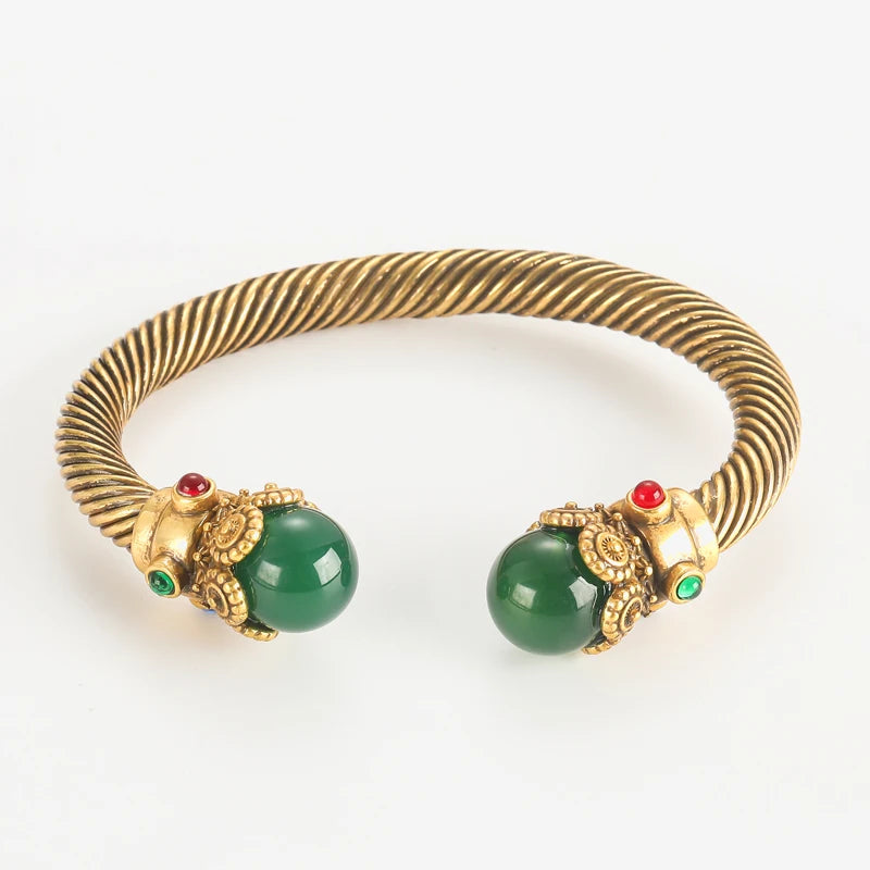 IndiaLux™ - Bracelete Vintage Indiano com Pedras Coloridas | Banho de Ouro e Design Cuff