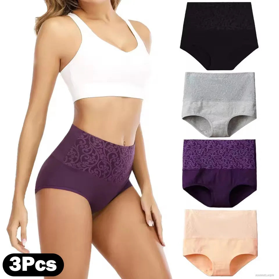 Kit 3 Calcinhas Cintura Alta de Algodão Plus Size | Modeladora e Confortável L-5XL - ComfortFit™