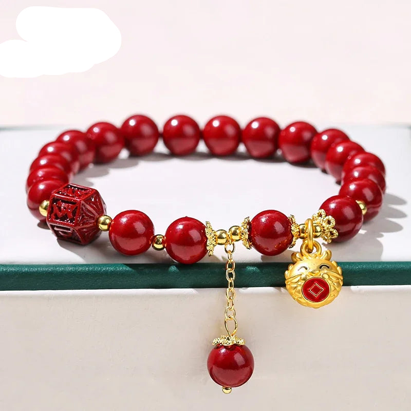 CinnabarGuard™ - Pulseira Pixiu de Cinábrio Natural | Prosperidade e Proteção Ancestral