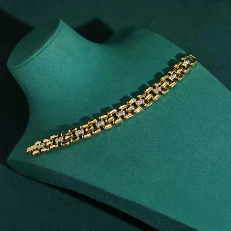 GoldLink Vintage™ - Bracelete Banhado a Ouro 18K | Design Atemporal Inspirado em Relógios de Luxo