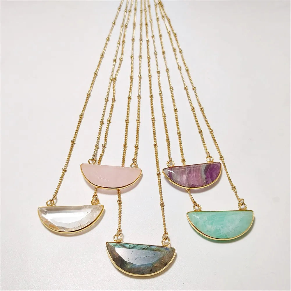 Colar de Cristal Natural com Corrente Satélite | Pingente Coração de Amazonita - CrystalHeart™