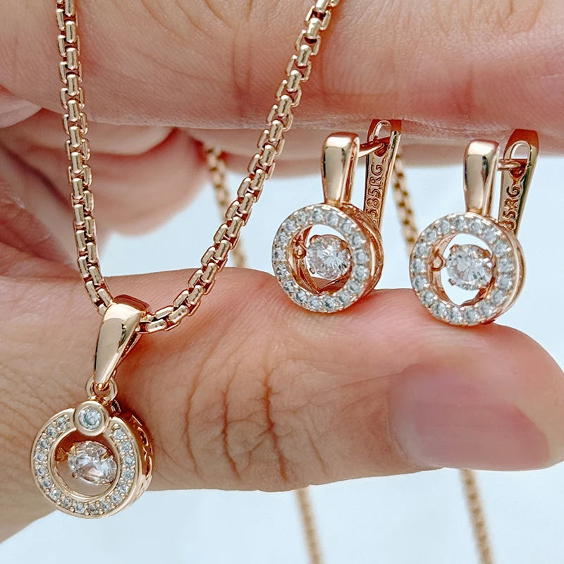 Conjunto de Colar e Brincos de Cobre com Zircônias | Aurora Rosé™