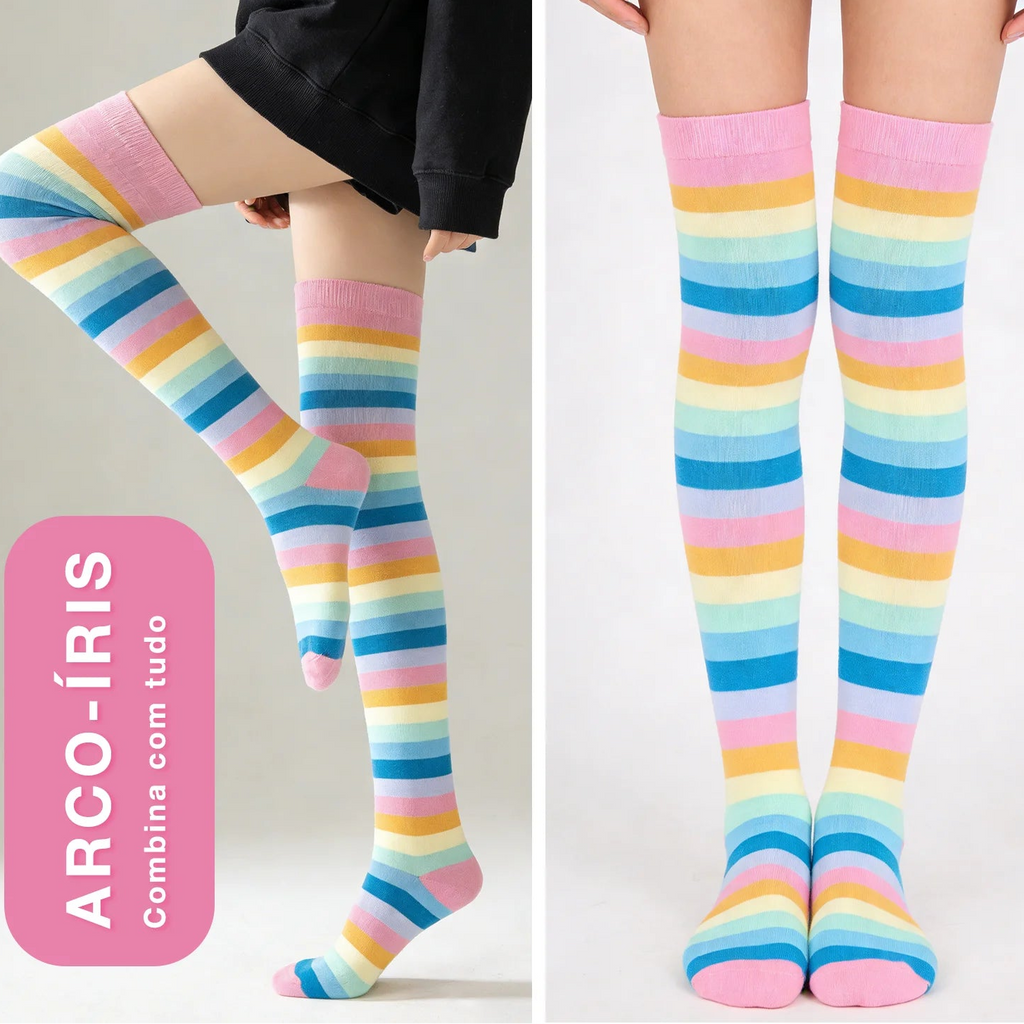 Kit 2 Pares de Meias Cano Longo Femininas Listradas | CandyFlow™