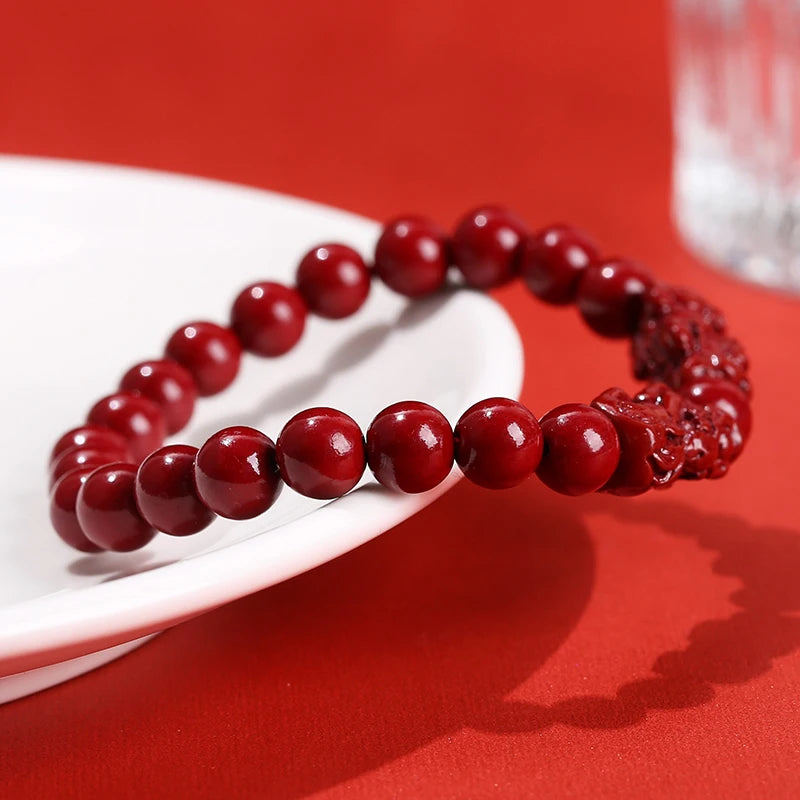 CinnabarGuard™ - Pulseira Pixiu de Cinábrio Natural | Prosperidade e Proteção Ancestral