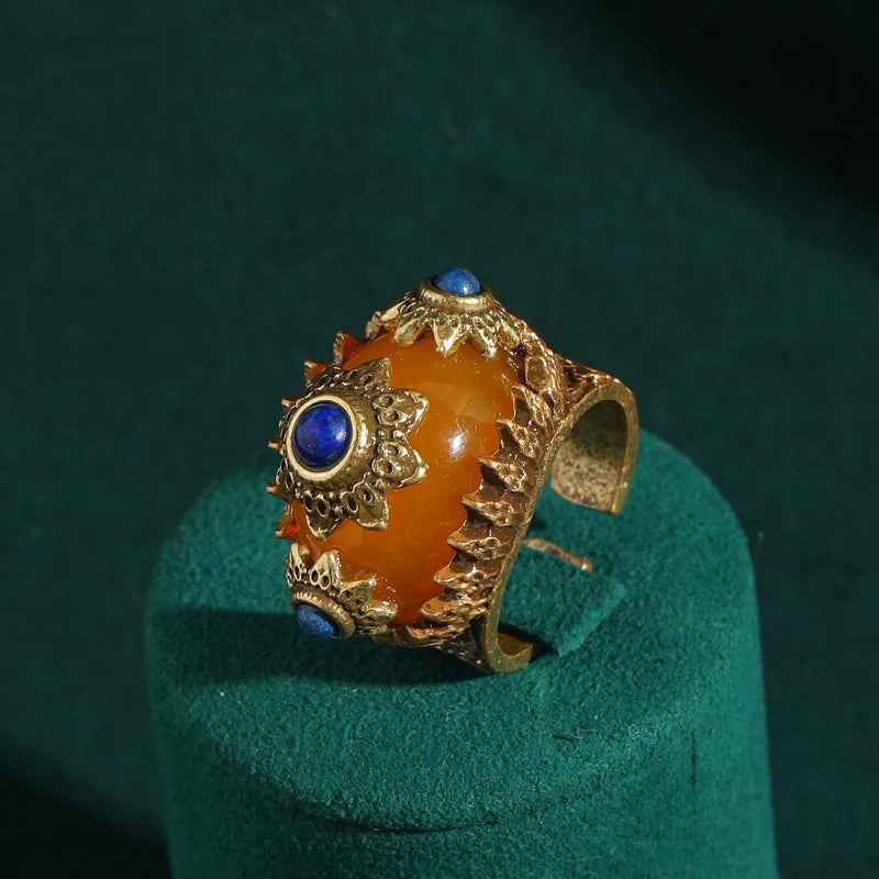 Anel de Cobre - Art Deco Sol Dourado