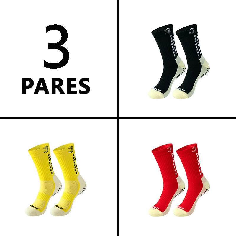 Grip3Pack™ - Kit 3 Pares Meias Esportivas Antiderrapantes | Futebol Corrida Ciclismo