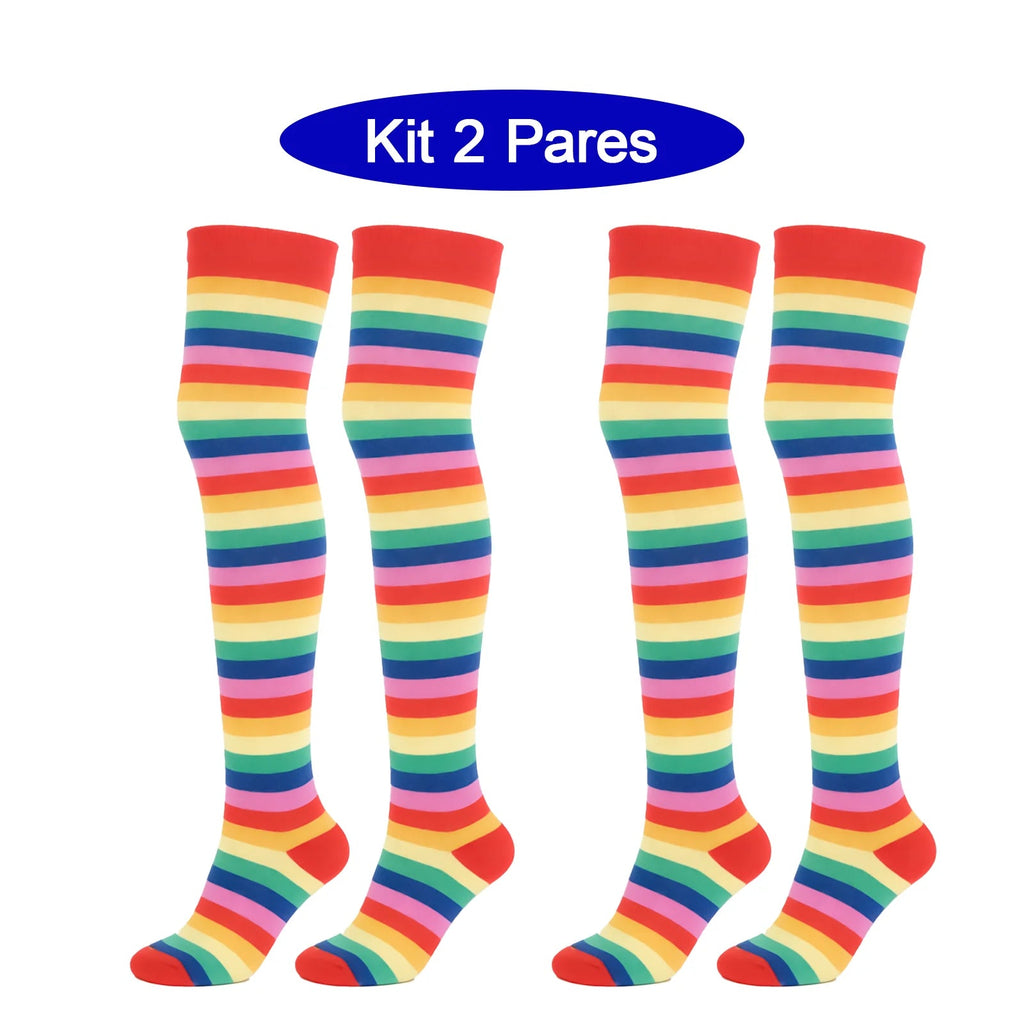 Kit 2 Pares de Meias Cano Longo Femininas Listradas | CandyFlow™