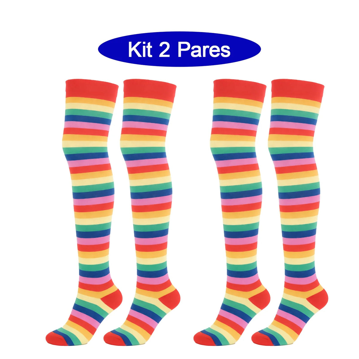Kit 2 Pares de Meias Cano Longo Femininas Listradas | CandyFlow™