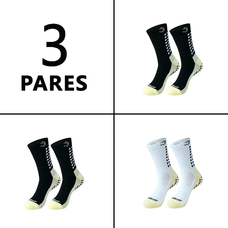 Grip3Pack™ - Kit 3 Pares Meias Esportivas Antiderrapantes | Futebol Corrida Ciclismo