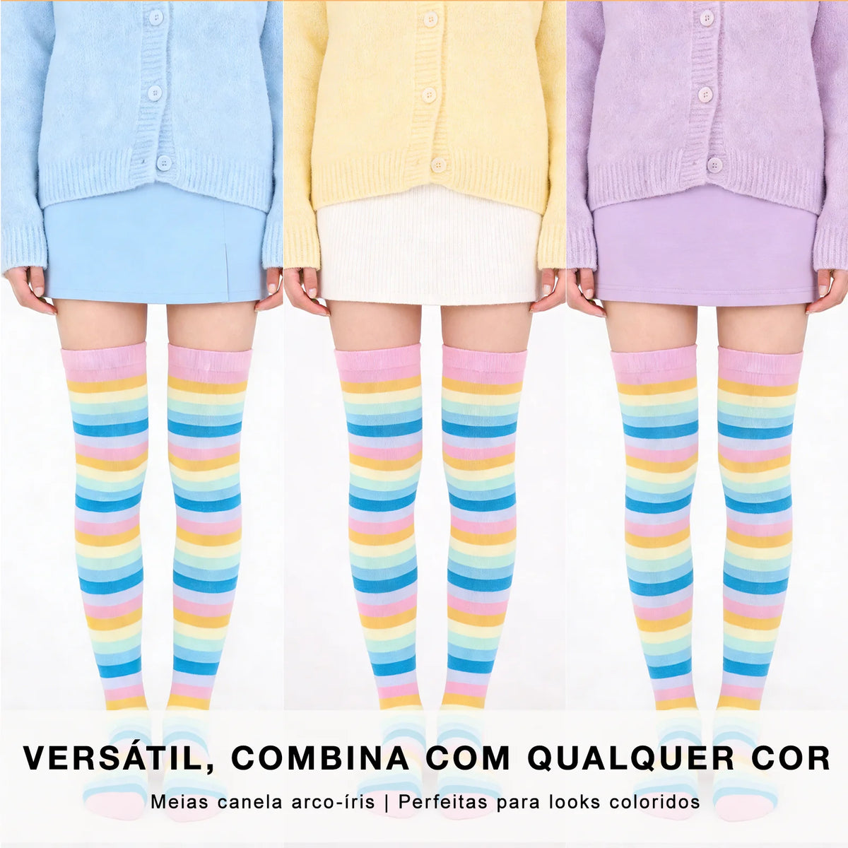 Kit 2 Pares de Meias Cano Longo Femininas Listradas | CandyFlow™