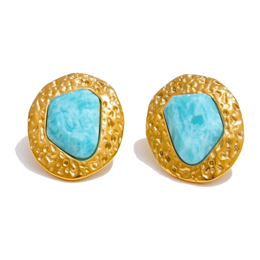 Brinco Dourado com Amazonite - Elegância e Equilíbrio
