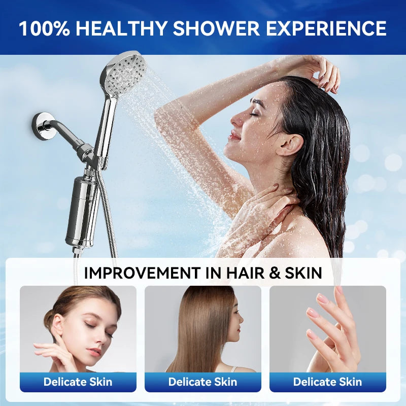 ShowerPure™ - Filtro para Chuveiro com 3 Estágios de Purificação | Remove Cloro e Metais Pesados