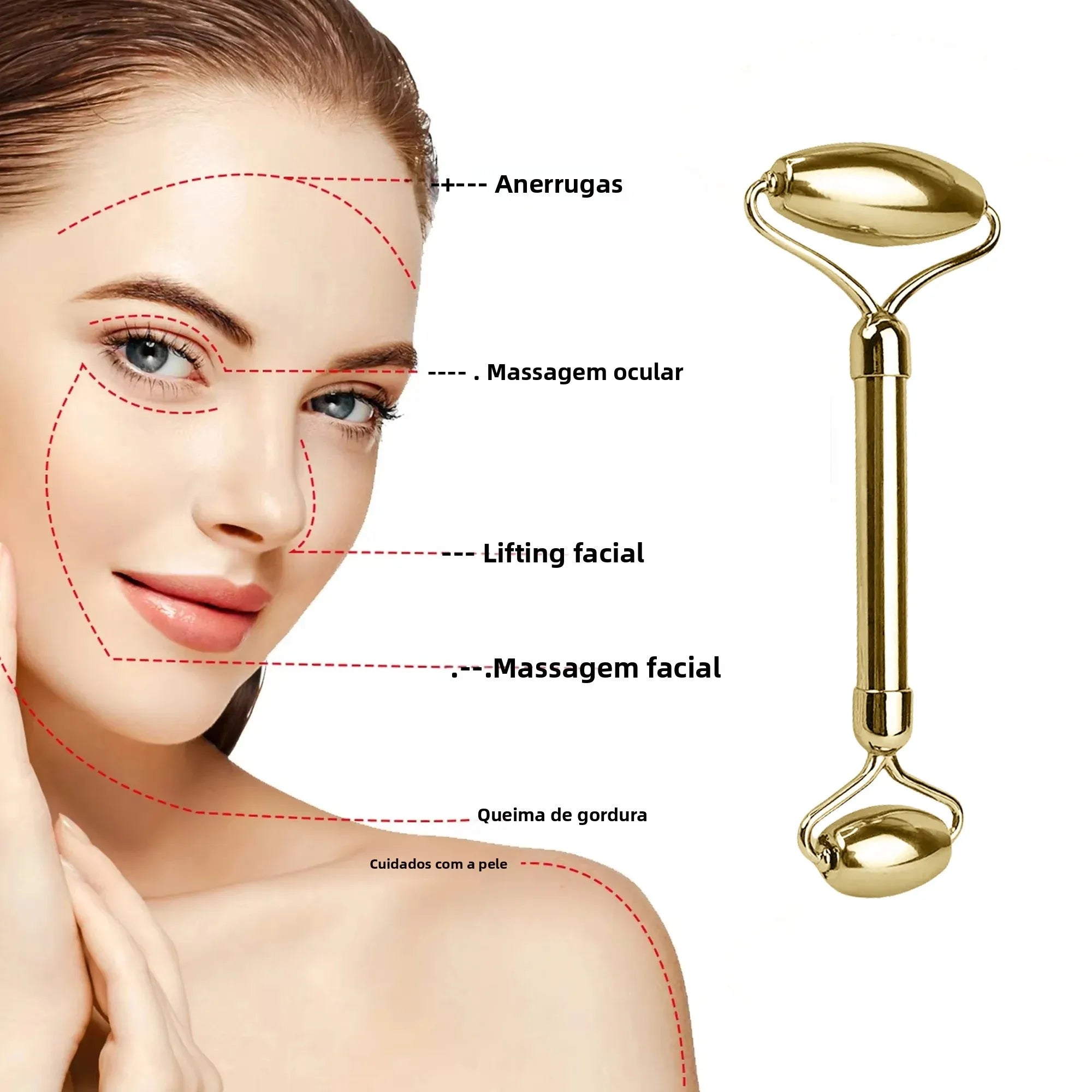 Rolo Facial Massageador de Bronze | Lifting Natural e Firmeza da Pele - BronzeGlow™