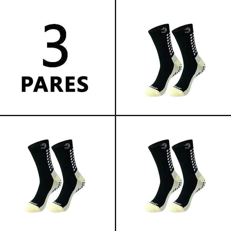 Grip3Pack™ - Kit 3 Pares Meias Esportivas Antiderrapantes | Futebol Corrida Ciclismo