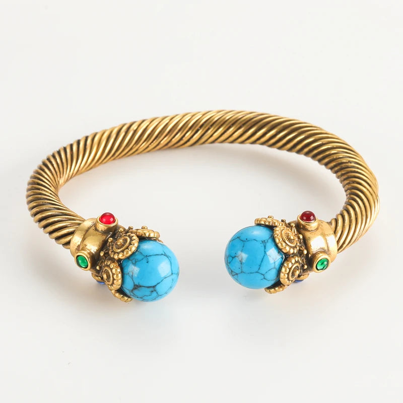 IndiaLux™ - Bracelete Vintage Indiano com Pedras Coloridas | Banho de Ouro e Design Cuff