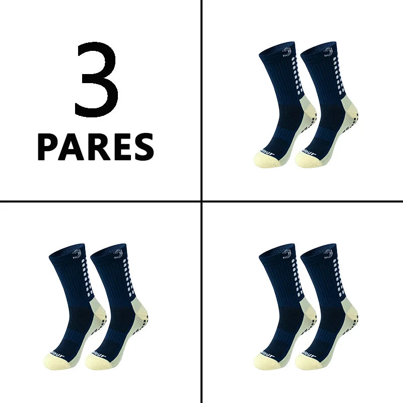 Grip3Pack™ - Kit 3 Pares Meias Esportivas Antiderrapantes | Futebol Corrida Ciclismo