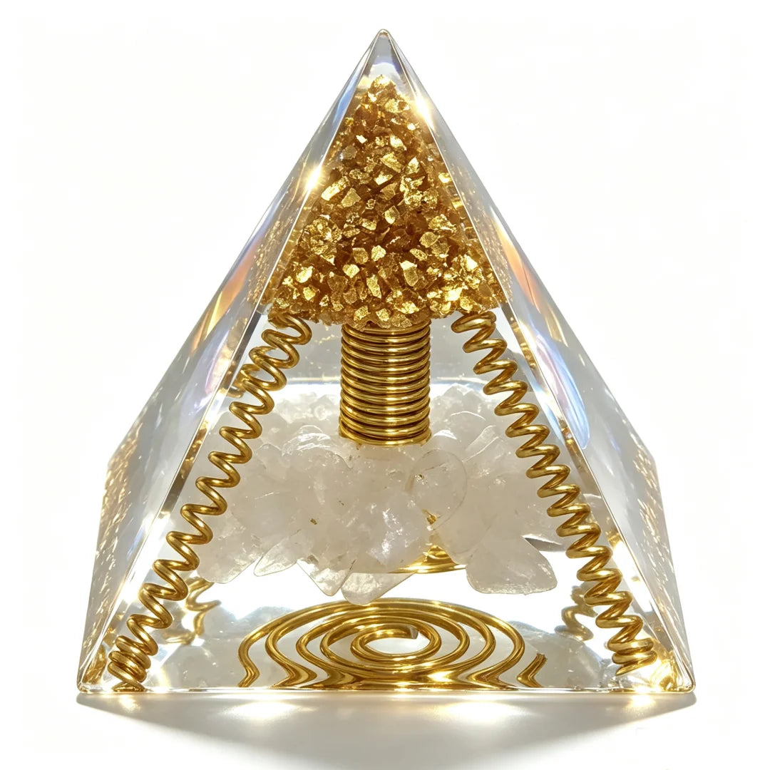 Pirâmide de Orgonite com Espiral de Cobre e Quartzo | CopperWire™