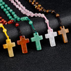 Cordão com Crucifixo de Cristais Naturais - Proteção Espiritual e Cura Energética | Fé Cristã
