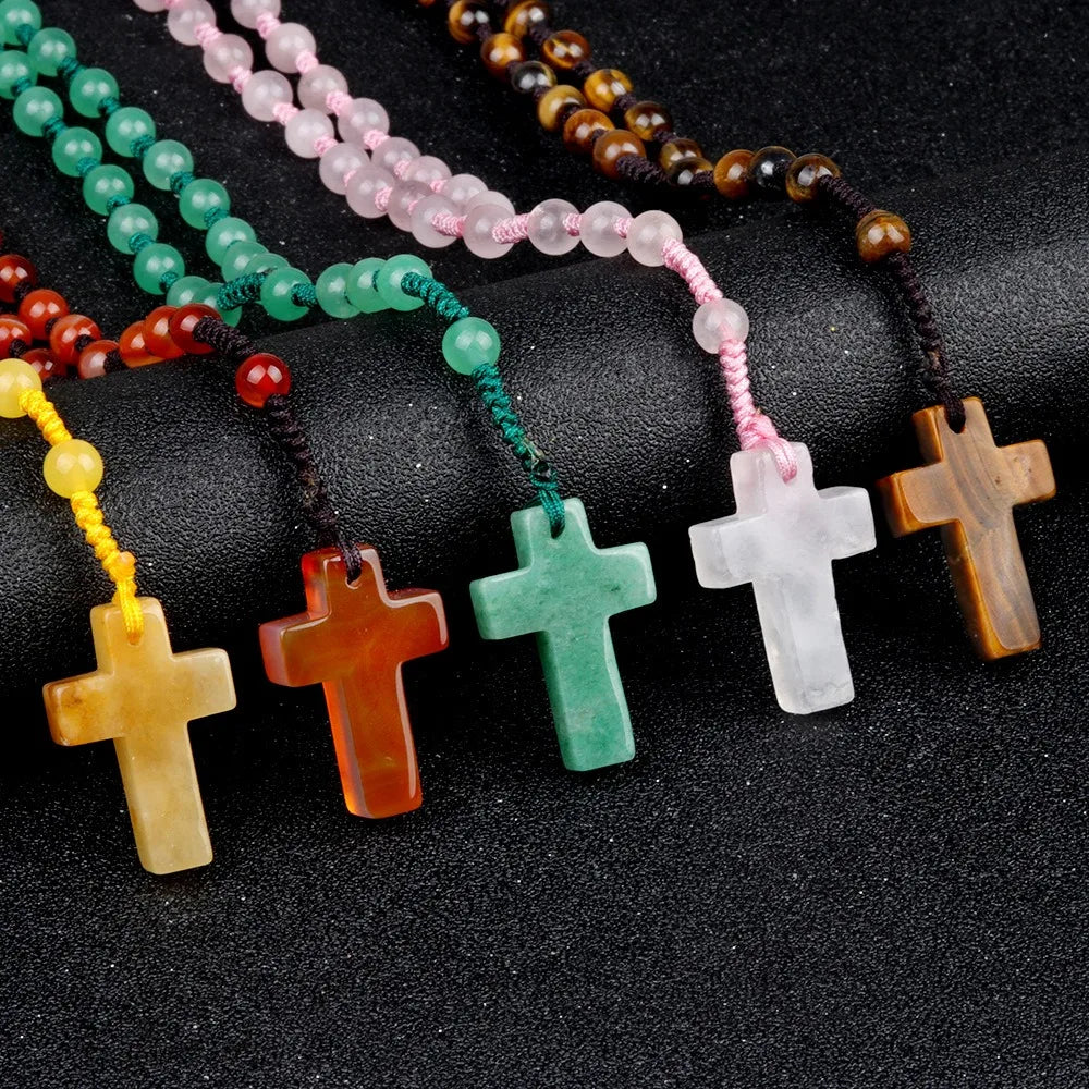 Cordão com Crucifixo de Cristais Naturais - Proteção Espiritual e Cura Energética | Fé Cristã