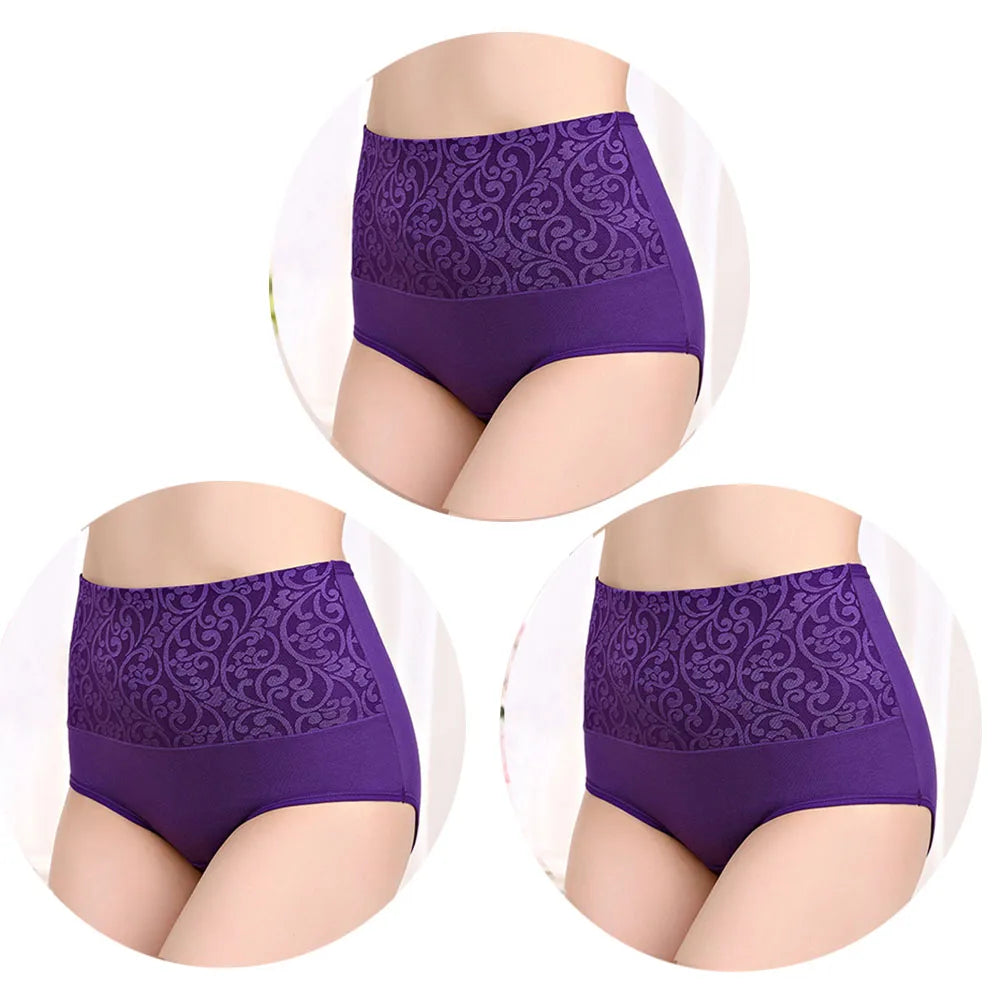 Kit 3 Calcinhas Cintura Alta de Algodão Plus Size | Modeladora e Confortável L-5XL - ComfortFit™