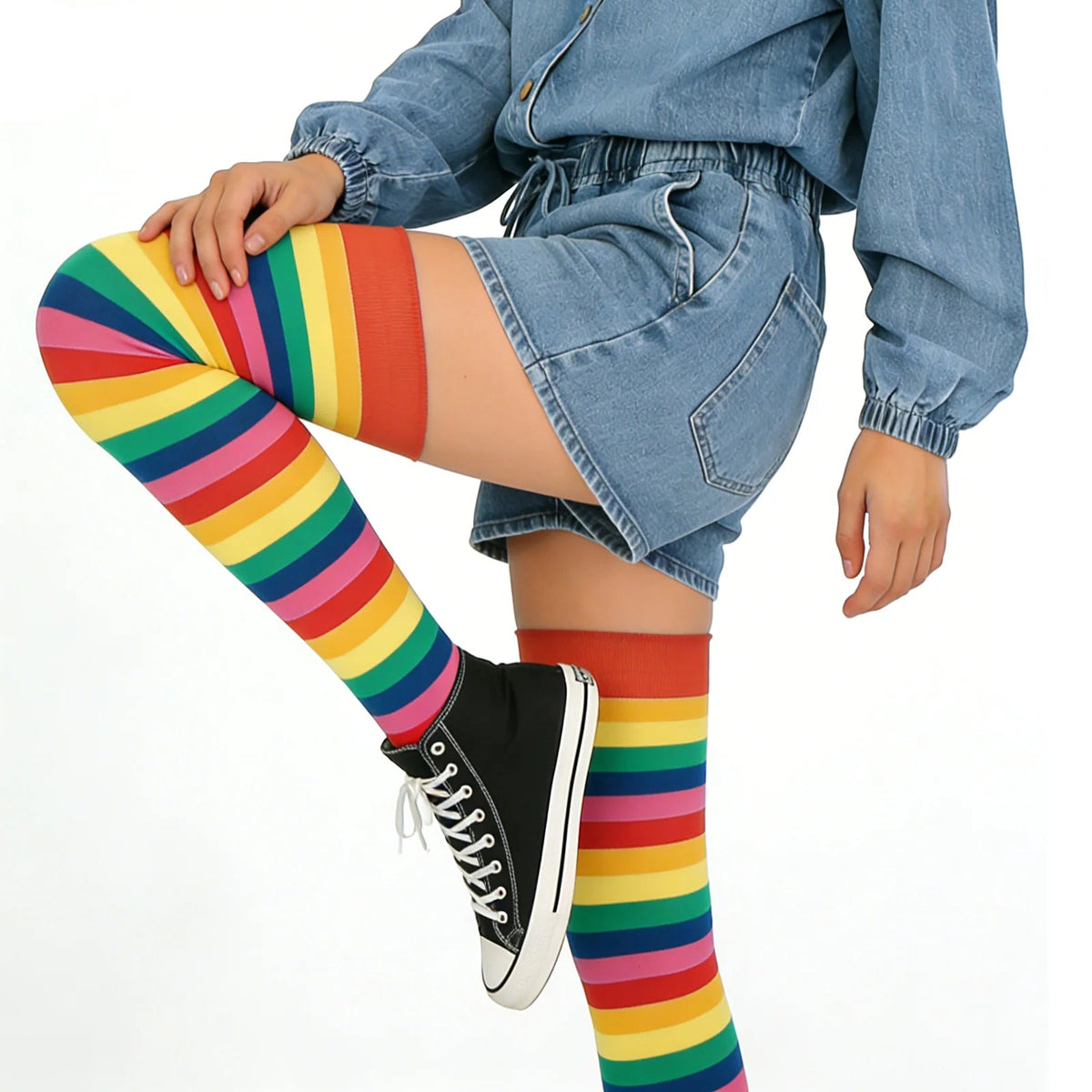 Kit 2 Pares de Meias Cano Longo Femininas Listradas | CandyFlow™