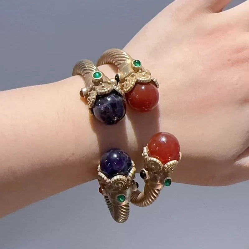 IndiaLux™ - Bracelete Vintage Indiano de Cobre com Pedras Coloridas