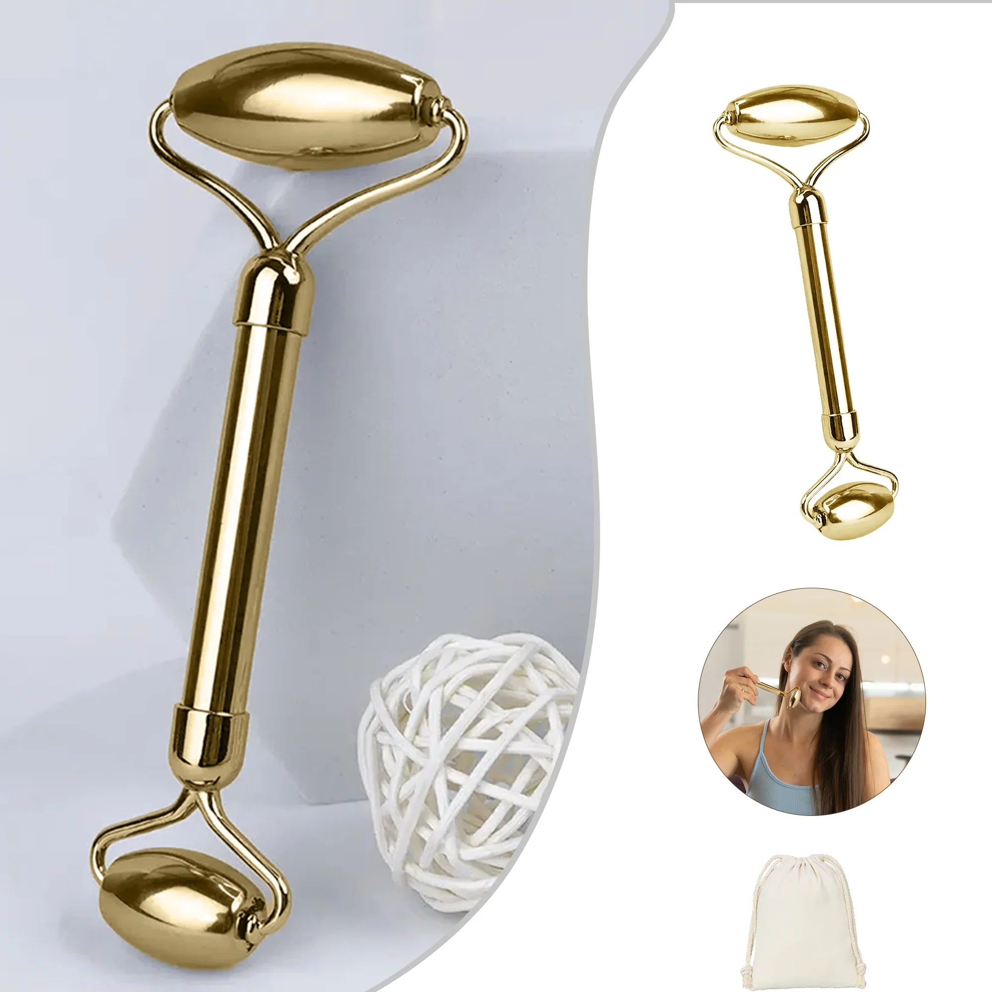 Rolo Facial Massageador de Bronze | Lifting Natural e Firmeza da Pele - BronzeGlow™
