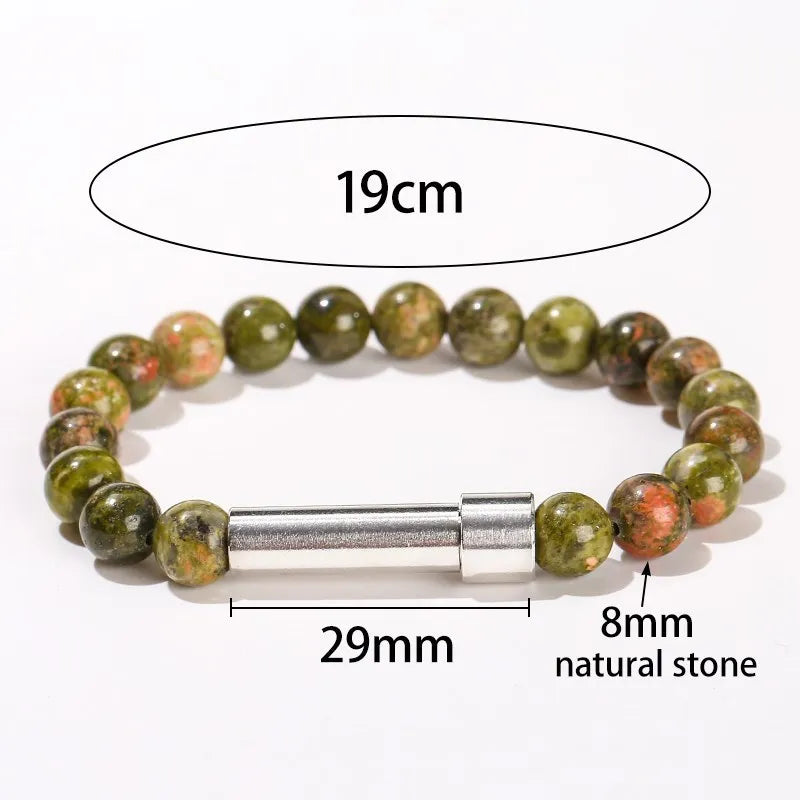 Pulseira de Mensagem Secreta com Pedras Naturais | Tubo para Desejos e Afirmações - SecretWish™