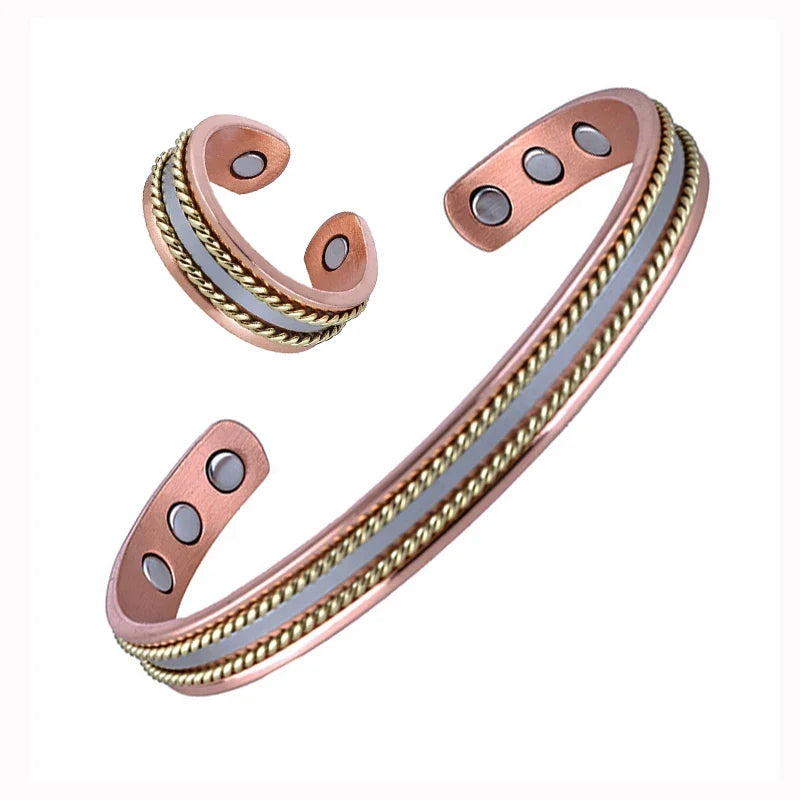 Conjunto de Cobre com Magnetoterapia | Bracelete e Anel Ajustável - MagnetiFlow™