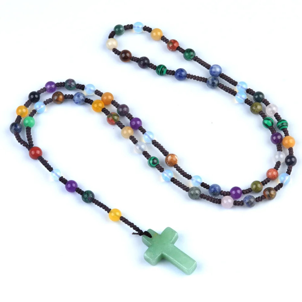 Cordão com Crucifixo de Cristais Naturais - Proteção Espiritual e Cura Energética | Fé Cristã