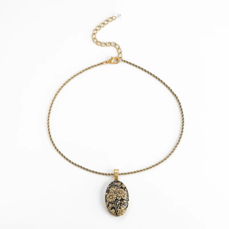 Colar de Cobre Art Deco Girassol de Van Gogh | Choker Vintage Gótico - VanGoghGlow™