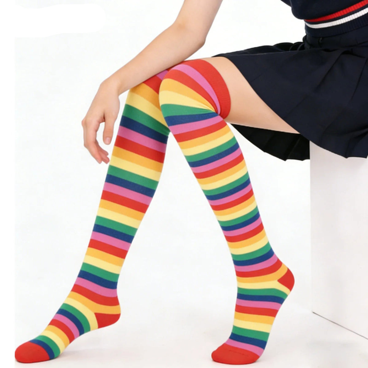 Kit 2 Pares de Meias Cano Longo Femininas Listradas | CandyFlow™