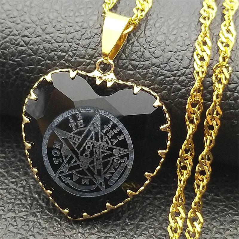 Colar Tetragrammaton com Pentagrama Hebraico | Joia Judaica em Aço Inoxidável - SacredHeart™