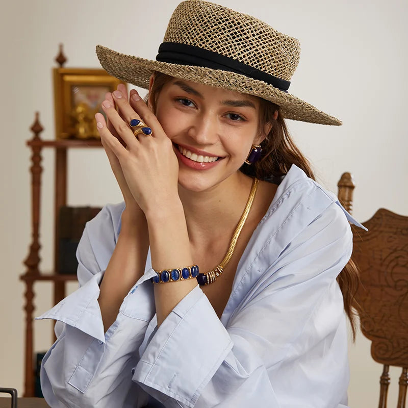 Bracelete Opala Celestial - Cobre com Banho Ouro 18k | Elegância Vintage Premium