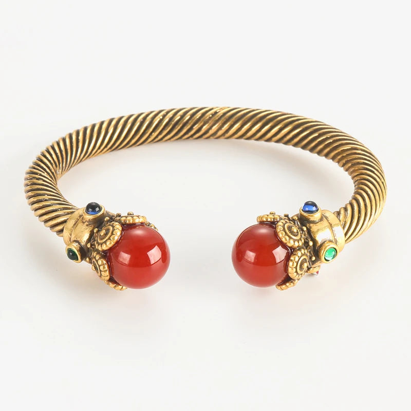 IndiaLux™ - Bracelete Vintage Indiano com Pedras Coloridas | Banho de Ouro e Design Cuff