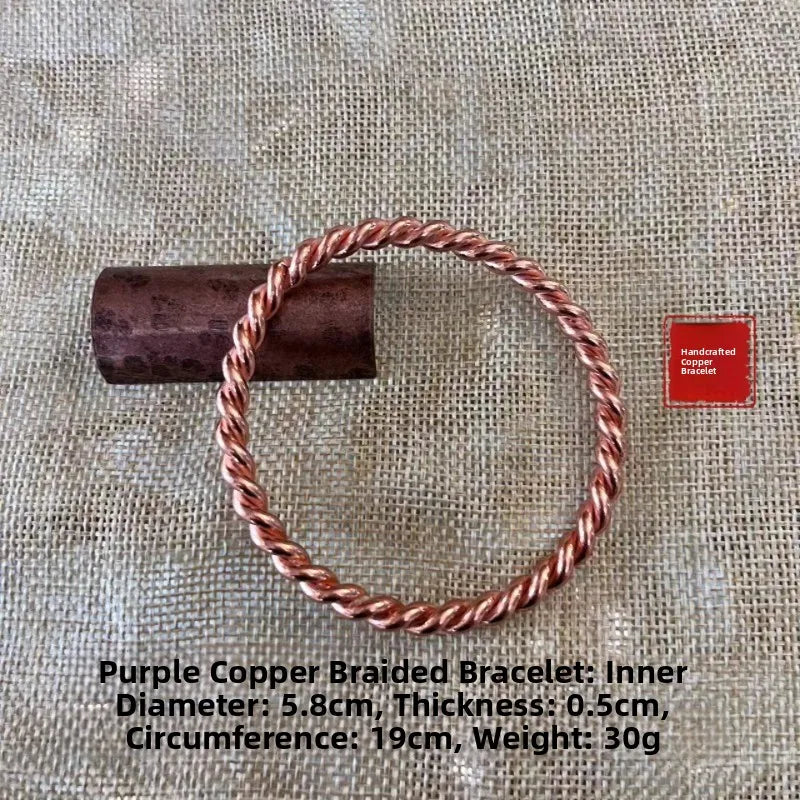 Bracelete de Cobre Puro Trançado Artesanal - Energia Natural e Bem-Estar