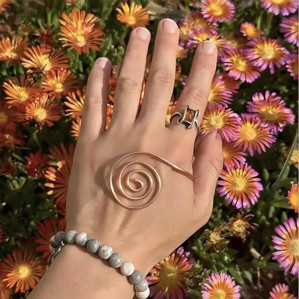 Espiral Ancestral de Cobre - Anel Energético para Palma | Conexão Milenar e Bem-estar