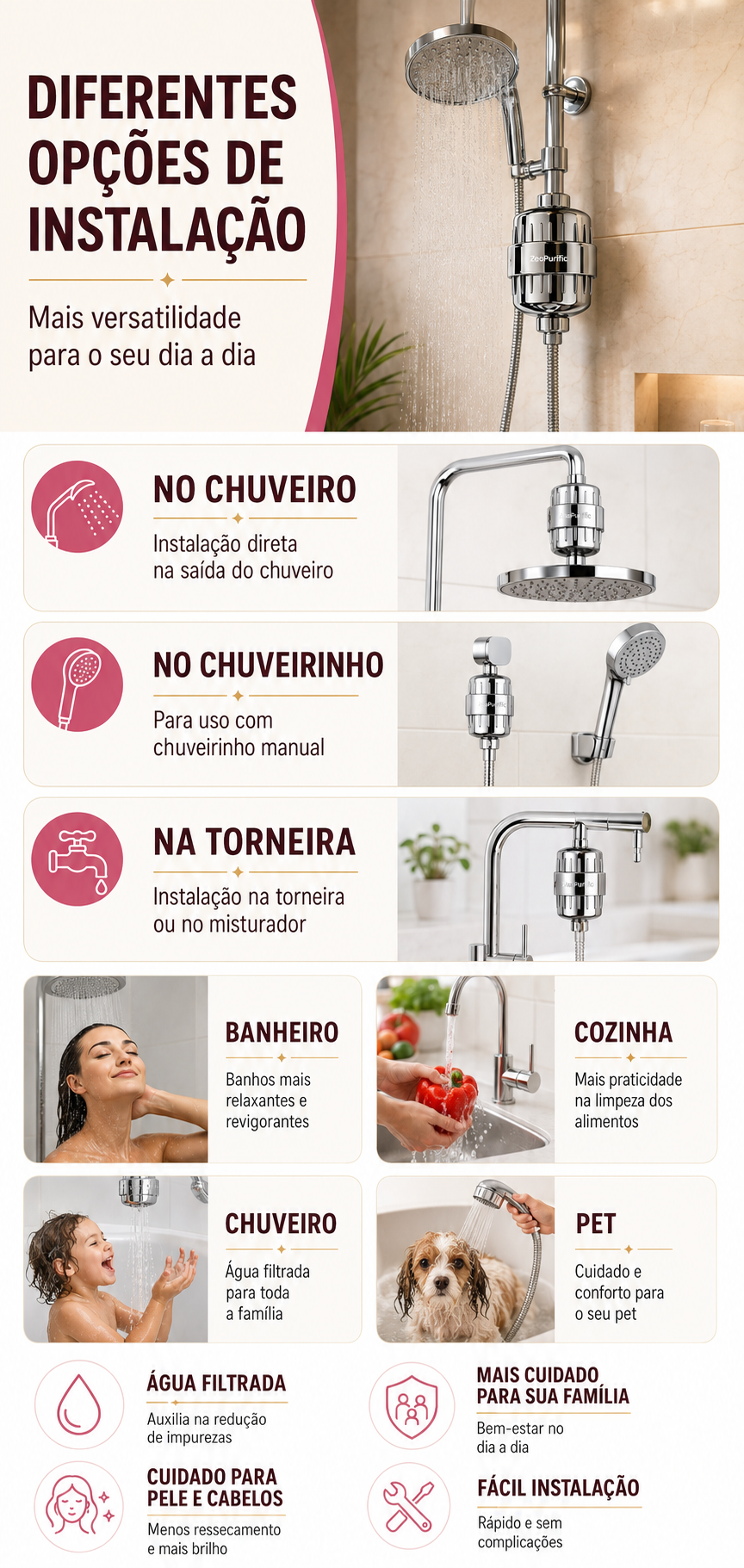 Filtro de Chuveiro 25 Estágios Zeo Purific™ | A Água Pura Que Você Merece