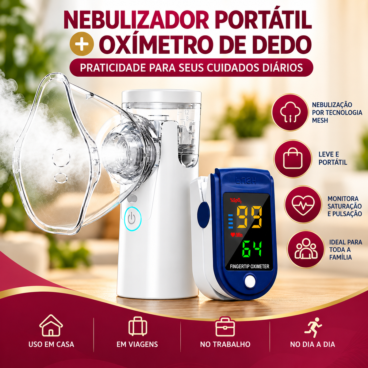 Nebulizador Portátil e Oxímetro de Dedo | Kit ou Avulsos